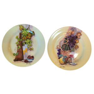 Set Of 2 Royal Norfolk Decorative Plates With Fruit & Wine Design By Gisela Grah